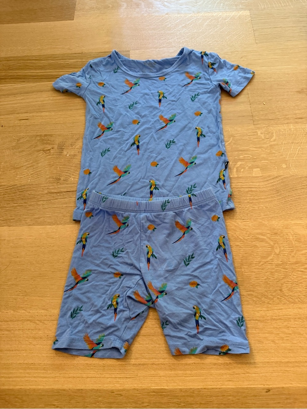 Kyte Baby Macaw Kids Blue Parrot Print Pajama Set - Short Sleeve & Shorts